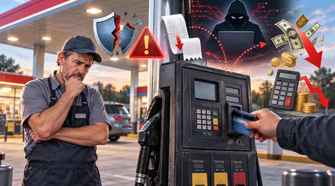 Non-EMV gas pump fraud and chargeback liability illustration